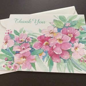 Vintage Liz Schreiner Thank You Floral Greeting Wishes Folded Blank Note Card